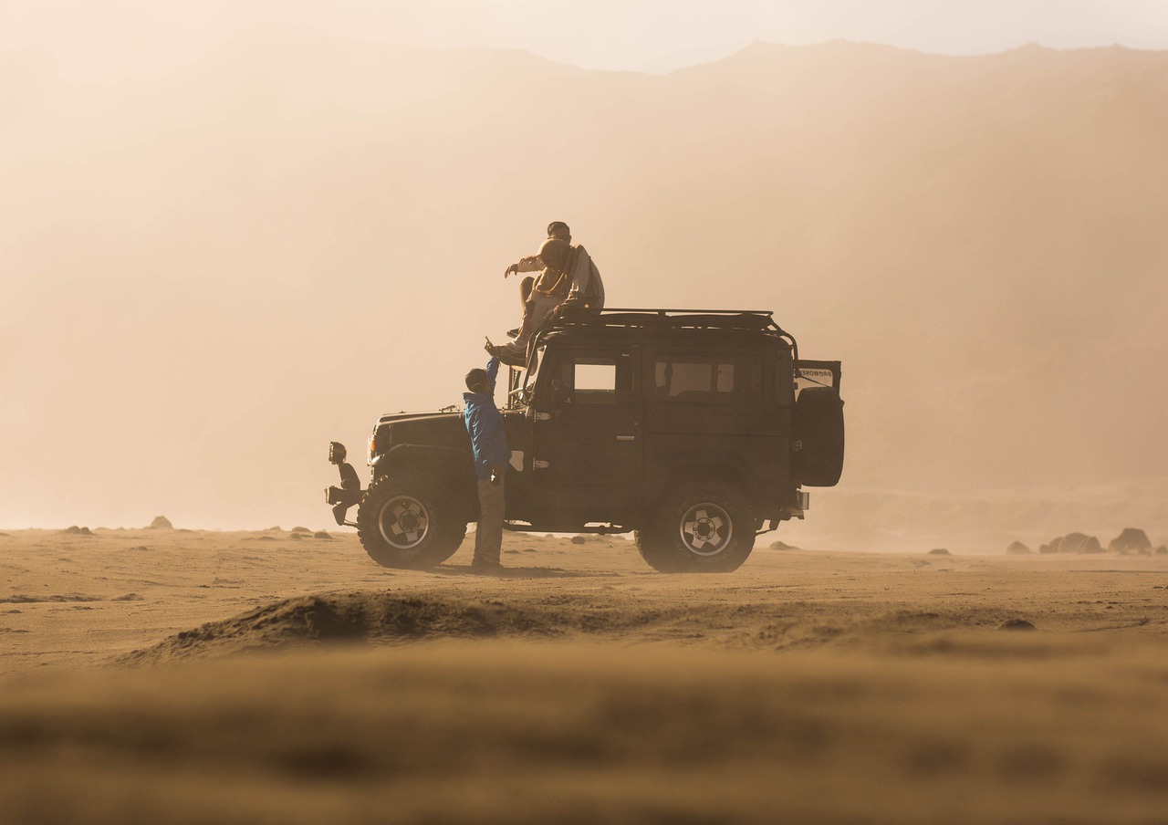 friends, jeep, desert